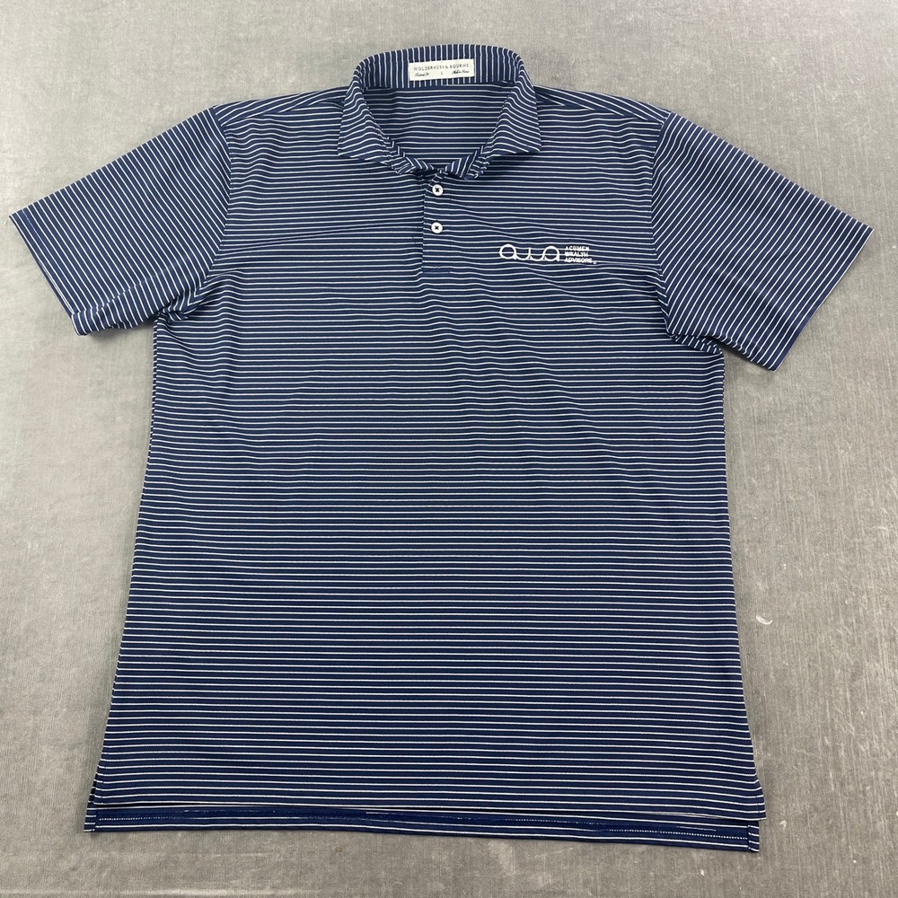 Holderness & Bourne Men L Navy Striped Polo Acumen Wealth Advisors Tailored Fit